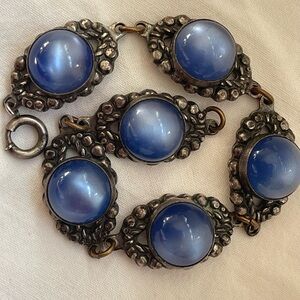 Antique Glass cabochon moonstone Czech Bracelet -1900